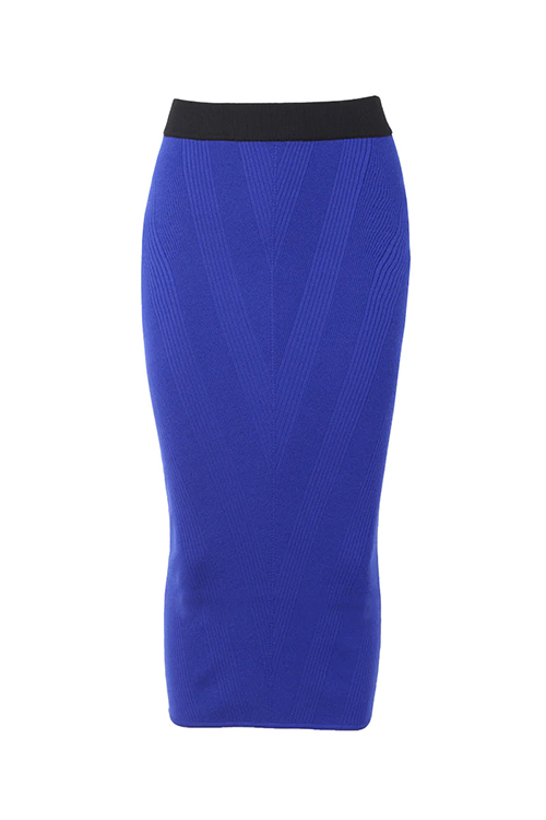 Victor Glemaud Blue Rib-Knit Wool Midi Skirt