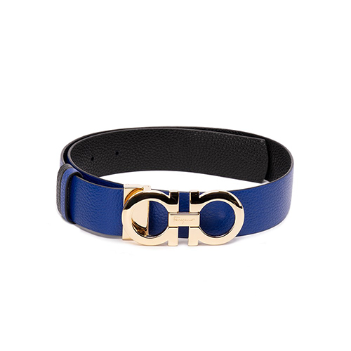 Ferragamo G. Mediterraneo Blue Adjustable and Reversible Leather Belt