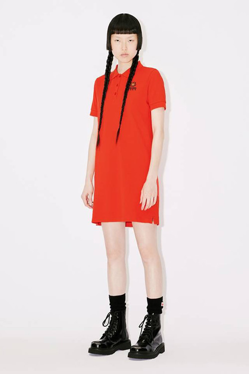 Kenzo Boke Flower Crest Embroidered Red Polo Dress