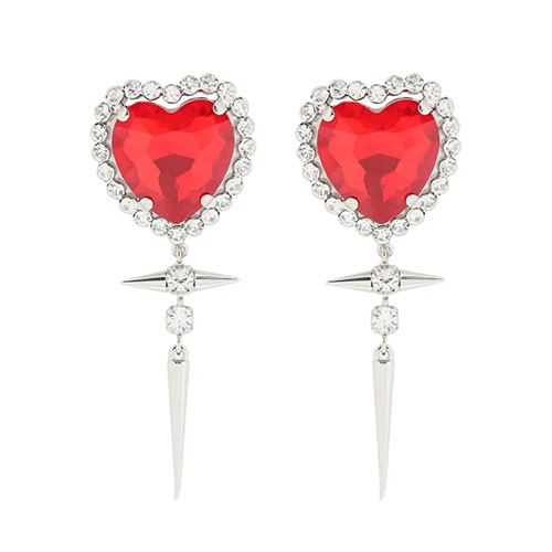 Alessandra Rich Red Heart Earrings