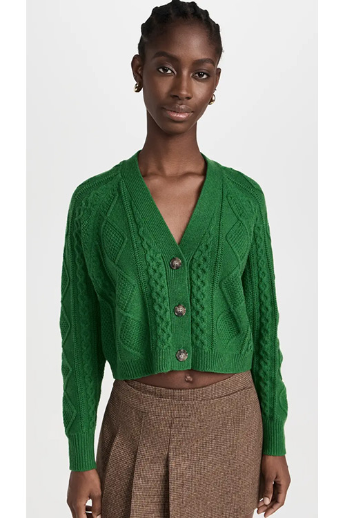 Madewell Green Cable Knit Crop Cardigan