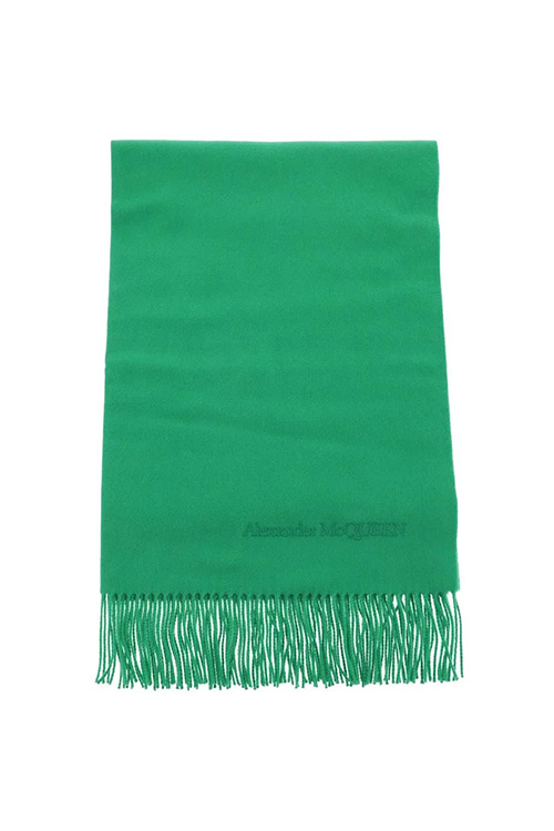 Alexander McQueen Green Cashmere Scarf with Embroidery