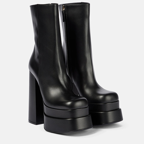 Versace Black Intrico Leather Platform Ankle Boots