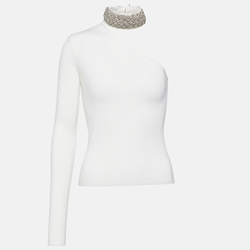 Giuseppe di Morabito White Crystal-Embellished Wool-Blend Top
