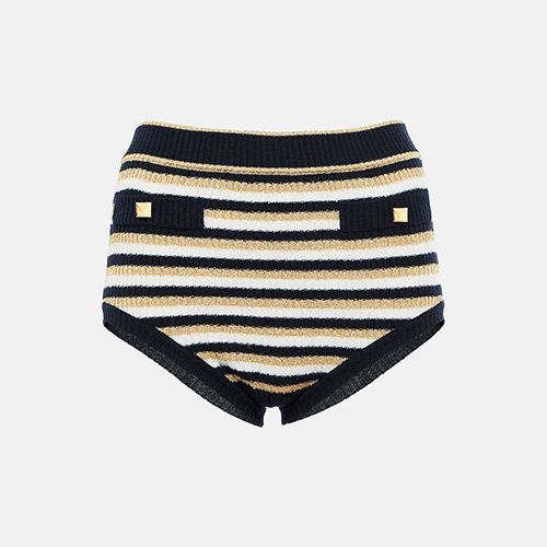 Valentino Roman Stud Striped Wool Shorts