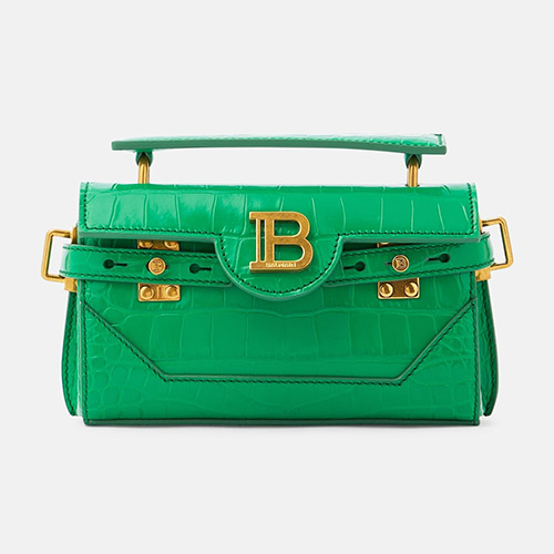 Balmain Green B-Buzz Mini Croc-Effect Crossbody Bag