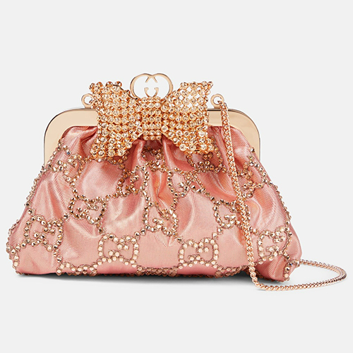 Gucci Bow-Detail Embellished Moiré Clutch