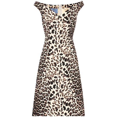 Prada Leopard-Print Wool Midi Dress