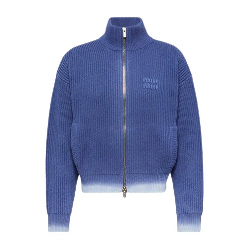 Miu Miu Blue Virgin Wool Zip-Up Sweater