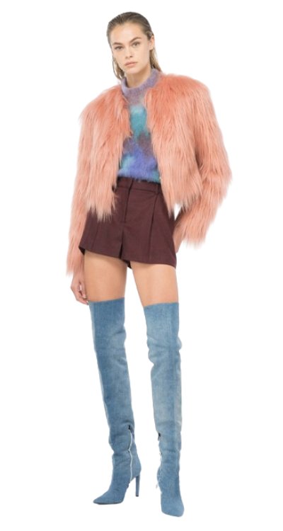 Pinko Coloured Fox Fur-Effect Pea Coat