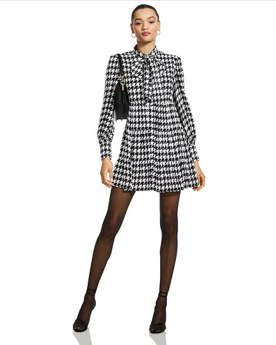 Alice And Olivia Rowen Houndstooth Bow Mini Dress