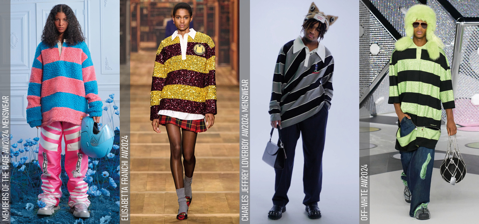 Members of the Rage AW2024 Menswear, Elisabetta Franchi AW2024, Charles Jeffrey Loverboy AW2024, Off-White AW2024