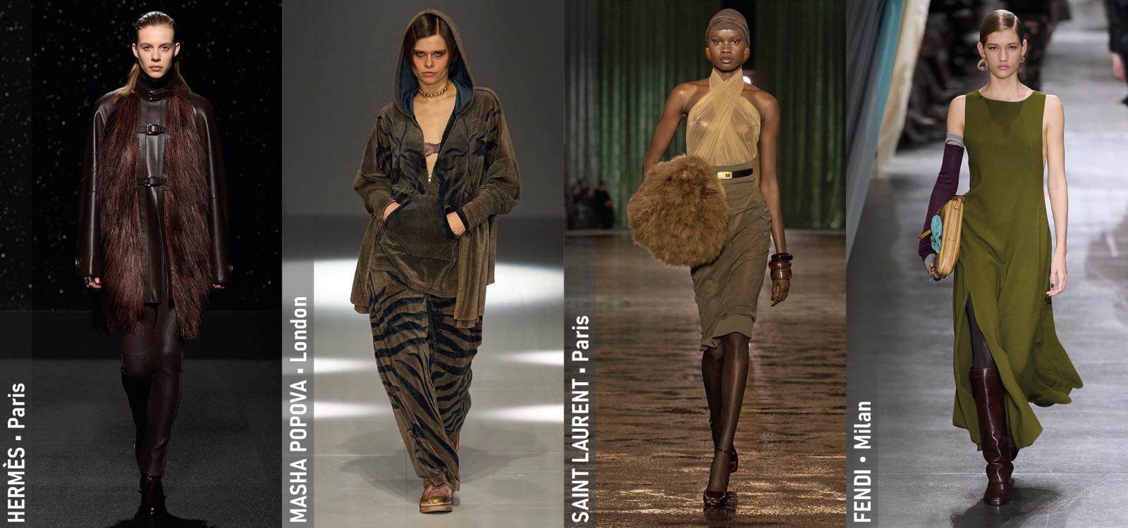 Fall 2024 Trends - 1970s Colour Palette - Hèrmes Fall 2024 (Paris), Masha Popova Fall 2024 (London), Saint Laurent Fall 2024 (Paris), Fendi Fall 2024 (Milan)