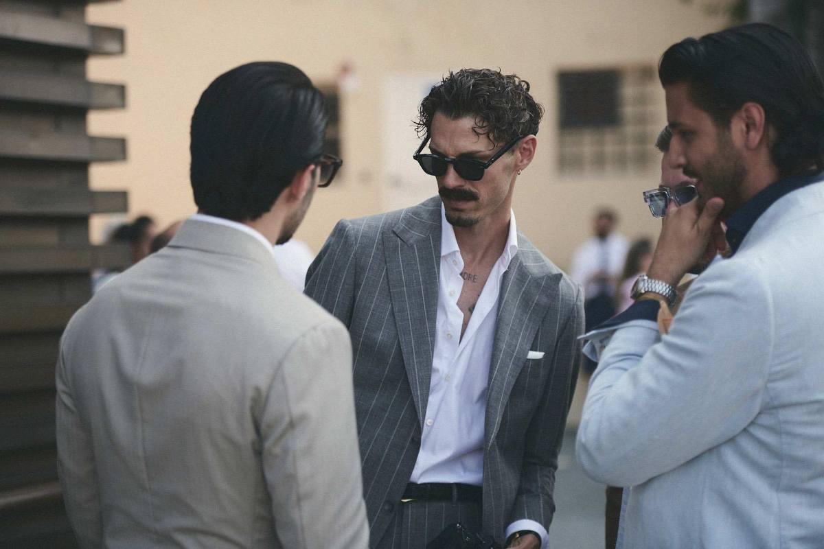 Pitti Uomo 108 Street Style - Pinstripe; Photo Credit: Enrico Labriola; Courtesy of Pitti Immagine Uomo