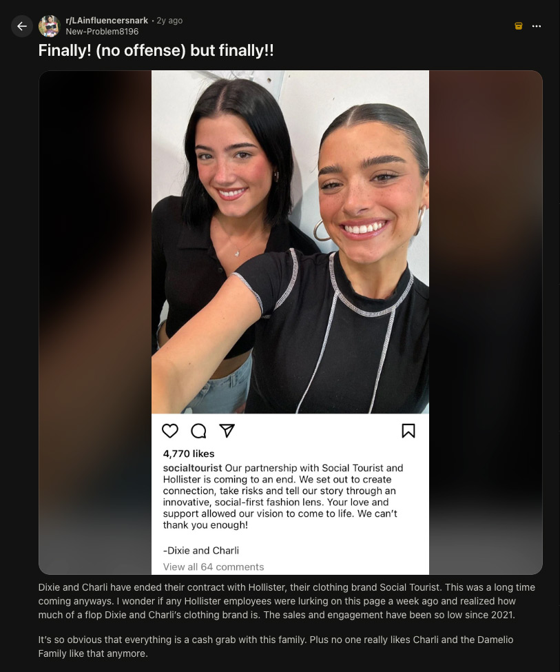 Let's Be Real: Celebrities as Creative Directors is Actually Absurd - The D'Amelio Sisters Announce the End of Their Partnership with Social Tourist