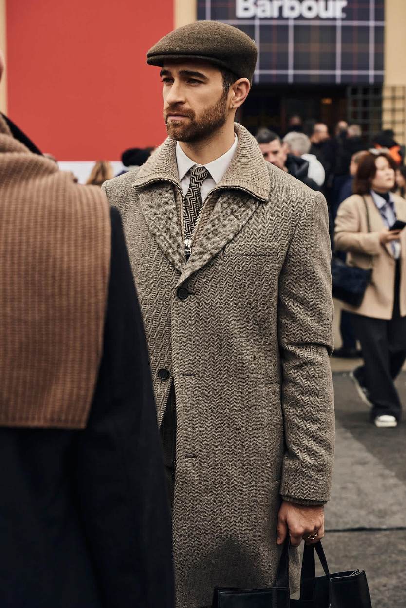 Classic Hats: Newsboy Hats and Flat Caps - Pitti Uomo Fall 2026 [Florence] Photo: Enrico Labriola | Courtesy of Pitti Immagine