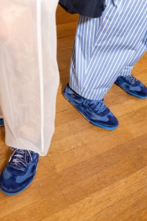 4/11 | Hed Mayner x Aro Sneaker Collaboration at Hed Mayner Spring 2027 Menswear | Courtesy of Hed Mayner Hed Mayner x Aro Sneaker Collaboration at Hed Mayner Spring 2027 Menswear | Courtesy of Hed Mayner