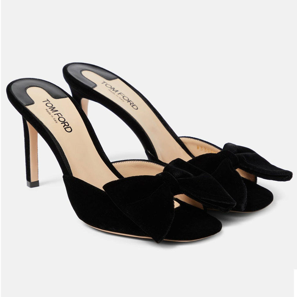 Tom Ford Brigitte 85 Bow-Detail Velvet Mules in Black