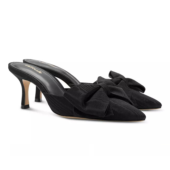 Larroudé Mini Elle Pointed Toe Bow Accent Mid Heel Pumps in Black